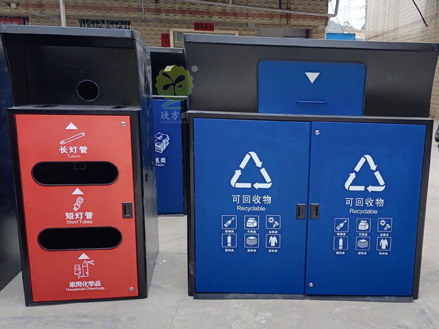 深圳羅湖住宅小區垃圾集中分類投放點不銹鋼烤漆桶罩
